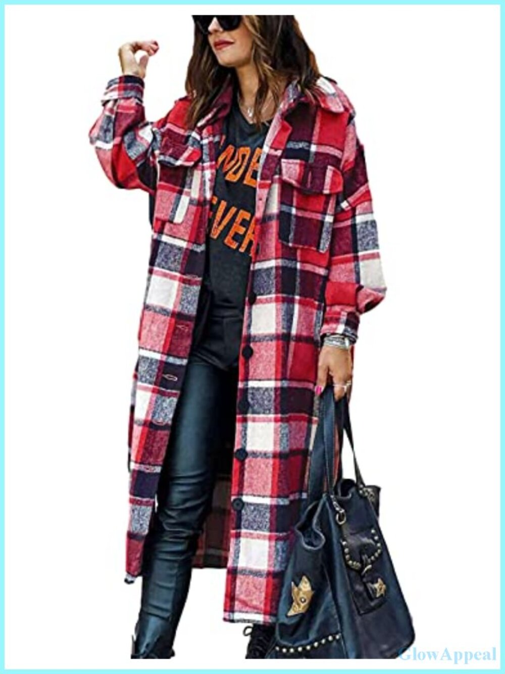 Wool Blend Plaid Long Sleeve Shacket Lapel Button Closure